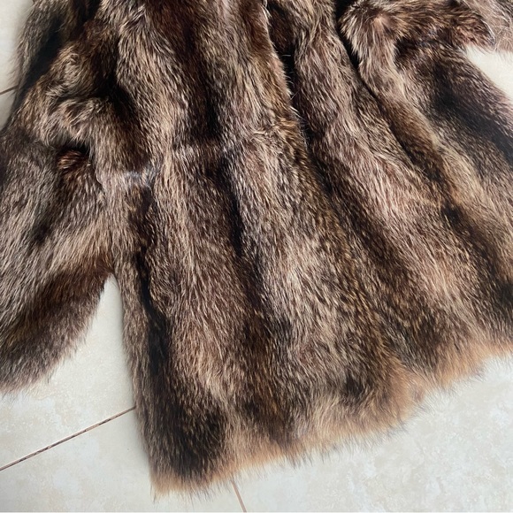 Vintage Real fur jacket coat brown & beige w/ liner petite medium large women’s - Picture 8 of 17